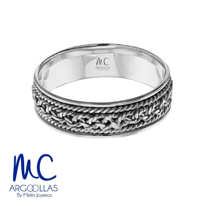 Argolla de matrimonio de oro blanco 10k y 14k · 6 mm · estilo recto · acabado labrado · modelo AGJ454N