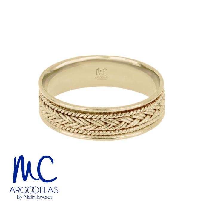 Argolla de matrimonio de oro amarillo 10k y 14k · 6 mm · estilo recto · acabado labrado · modelo AGJ460N
