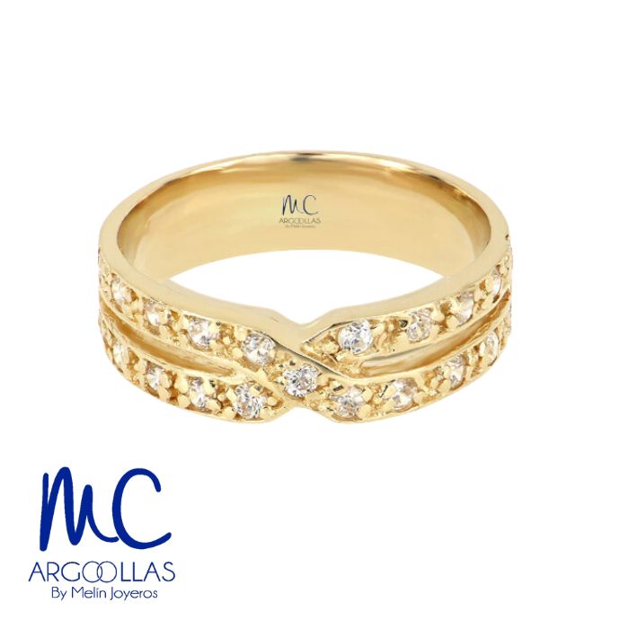 Argolla de matrimonio de oro amarillo 10k y 14k · 5 mm · estilo recto · acabado lustre con piedras · modelo AGJ462N