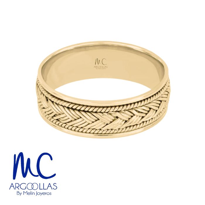 Argolla de matrimonio de oro amarillo 10k y 14k · 6 mm · estilo recto · acabado labrado