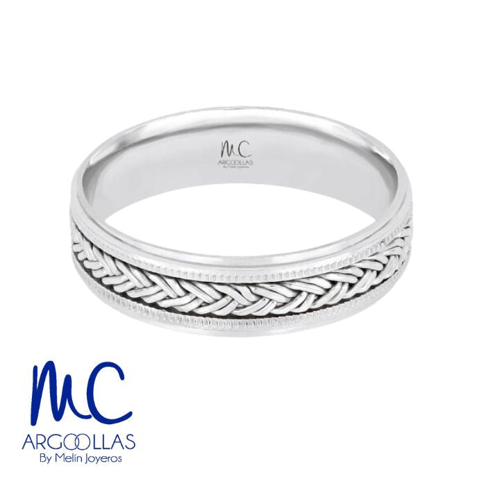 Argolla de matrimonio de oro blanco 10k y 14k · 4 mm · estilo recto · acabado labrado · modelo AGJ481N