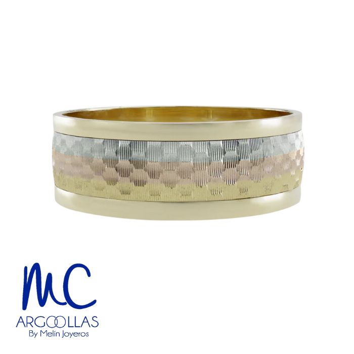 Argolla de matrimonio de oro combinado 10k y 14k · 7 mm · estilo recto · acabado lustre
