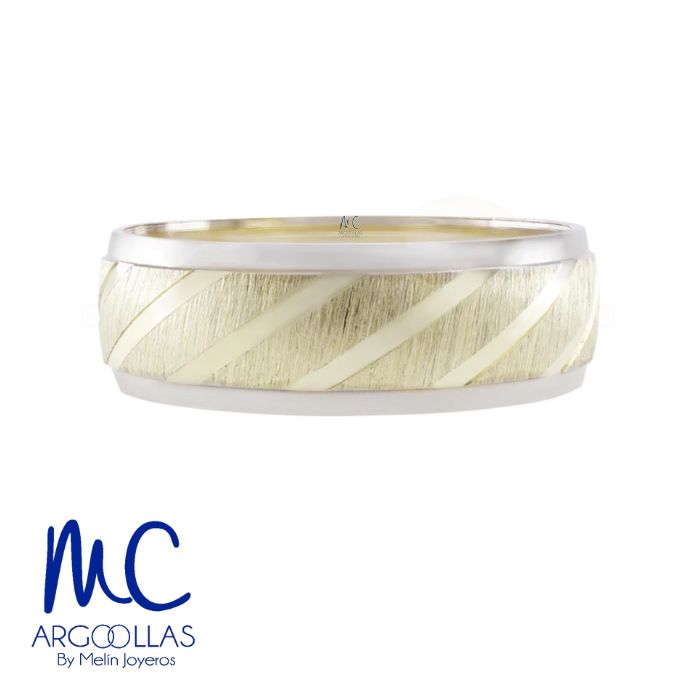 Argolla de matrimonio de oro combinado 10k y 14k · 6 mm · estilo confort · acabado labrado · modelo F202376